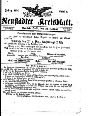 Neustädter Kreisblatt vom 22.01.1891