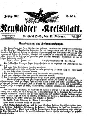 Neustädter Kreisblatt vom 12.02.1891