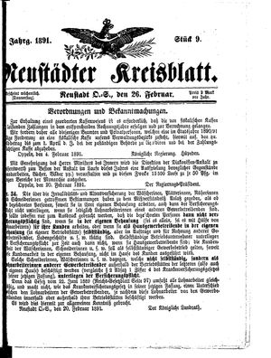 Neustädter Kreisblatt vom 26.02.1891