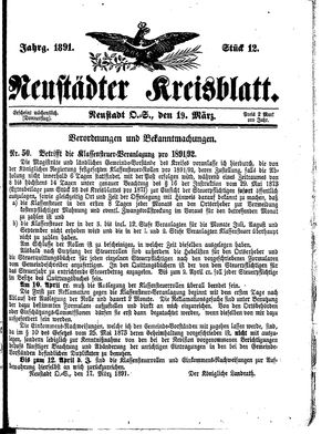 Neustädter Kreisblatt vom 19.03.1891