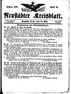 Neustädter Kreisblatt vom 14.05.1891