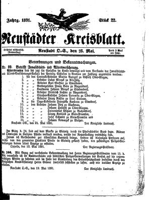 Neustädter Kreisblatt vom 28.05.1891