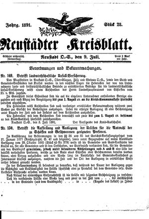 Neustädter Kreisblatt vom 09.07.1891