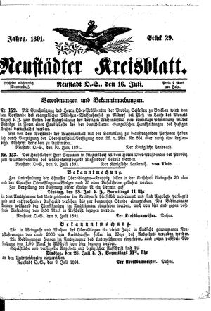 Neustädter Kreisblatt vom 16.07.1891