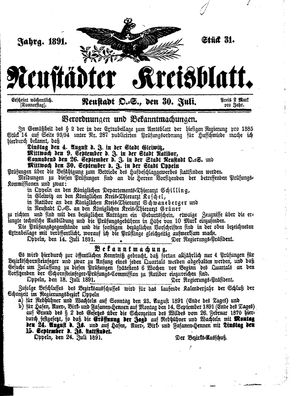 Neustädter Kreisblatt vom 30.07.1891