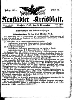 Neustädter Kreisblatt vom 03.09.1891