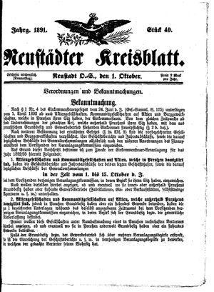Neustädter Kreisblatt vom 01.10.1891