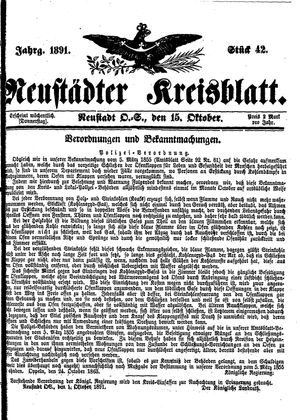Neustädter Kreisblatt vom 15.10.1891