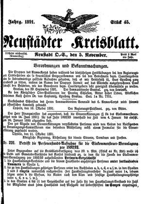 Neustädter Kreisblatt vom 05.11.1891