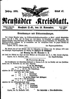 Neustädter Kreisblatt vom 19.11.1891