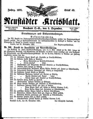 Neustädter Kreisblatt vom 03.12.1891