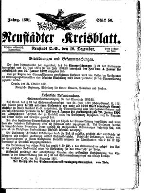 Neustädter Kreisblatt vom 10.12.1891