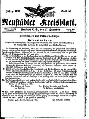 Neustädter Kreisblatt vom 17.12.1891