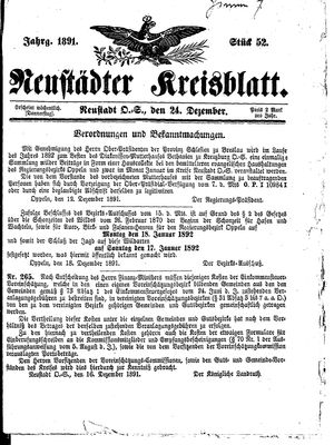 Neustädter Kreisblatt vom 24.12.1891