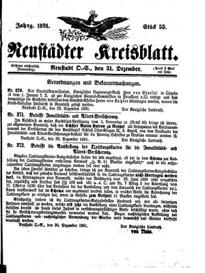 Neustädter Kreisblatt vom 31.12.1891