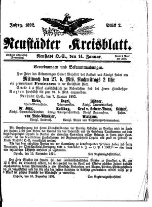 Neustädter Kreisblatt on Jan 14, 1892