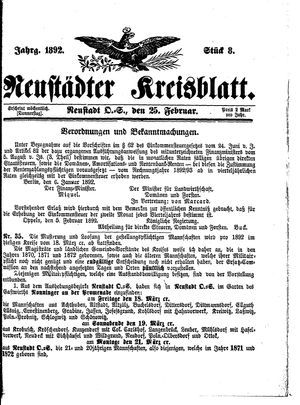 Neustädter Kreisblatt vom 25.02.1892