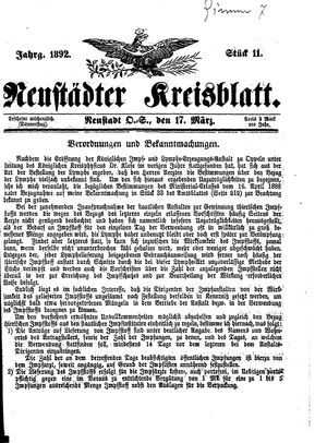 Neustädter Kreisblatt vom 17.03.1892