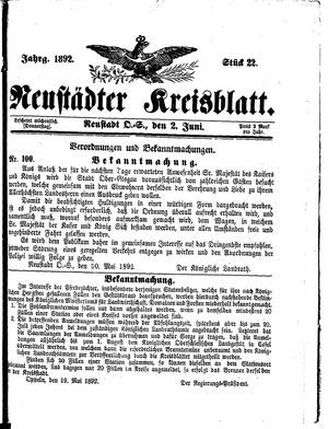 Neustädter Kreisblatt vom 02.06.1892