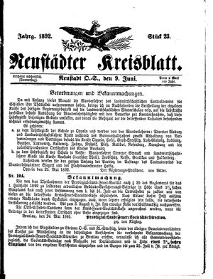 Neustädter Kreisblatt vom 09.06.1892