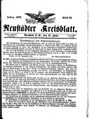 Neustädter Kreisblatt vom 16.06.1892