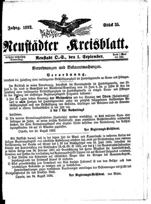 Neustädter Kreisblatt vom 01.09.1892