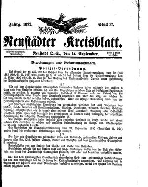 Neustädter Kreisblatt vom 15.09.1892