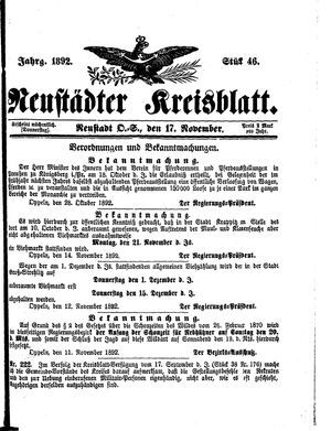 Neustädter Kreisblatt vom 17.11.1892