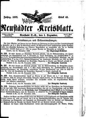 Neustädter Kreisblatt vom 01.12.1892