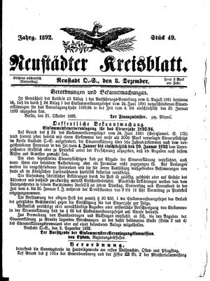 Neustädter Kreisblatt vom 08.12.1892