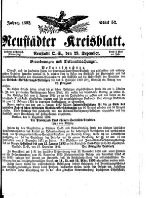 Neustädter Kreisblatt vom 29.12.1892