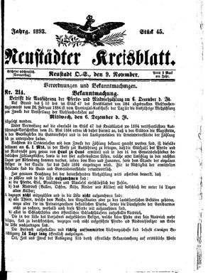 Neustädter Kreisblatt vom 09.11.1893