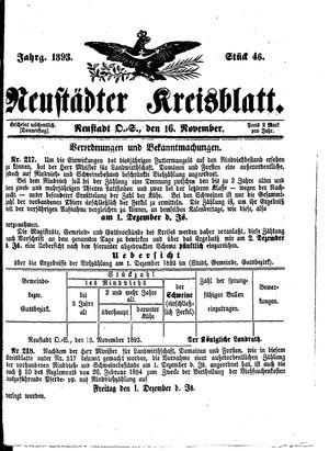 Neustädter Kreisblatt vom 16.11.1893