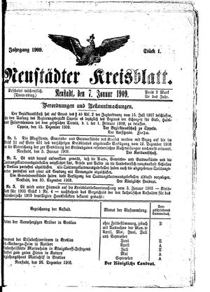 Neustädter Kreisblatt vom 07.01.1909