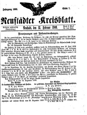 Neustädter Kreisblatt vom 18.02.1909