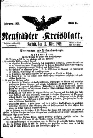 Neustädter Kreisblatt vom 18.03.1909