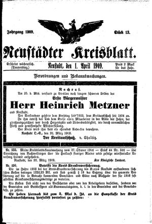 Neustädter Kreisblatt vom 01.04.1909
