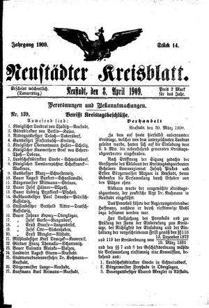 Neustädter Kreisblatt vom 08.04.1909