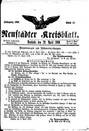 Neustädter Kreisblatt vom 29.04.1909