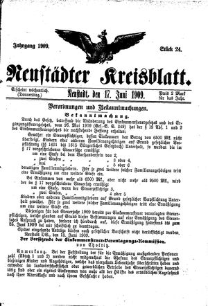 Neustädter Kreisblatt vom 17.06.1909