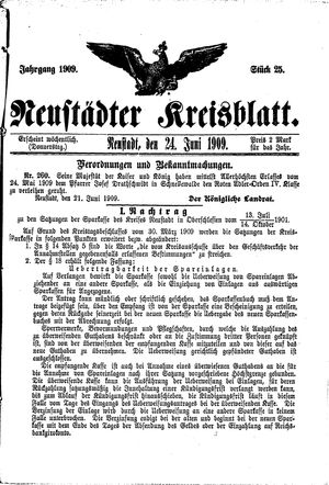 Neustädter Kreisblatt vom 24.06.1909