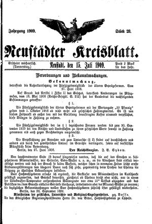 Neustädter Kreisblatt vom 15.07.1909