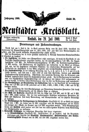 Neustädter Kreisblatt vom 29.07.1909