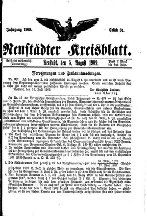Neustädter Kreisblatt vom 05.08.1909