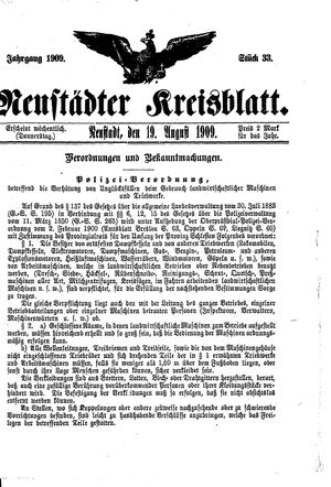 Neustädter Kreisblatt vom 19.08.1909