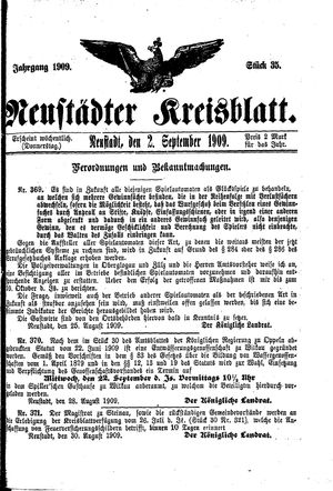 Neustädter Kreisblatt vom 02.09.1909