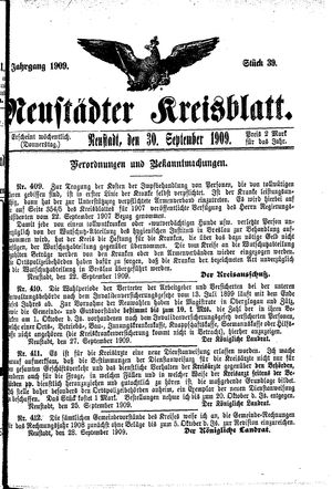 Neustädter Kreisblatt vom 30.09.1909