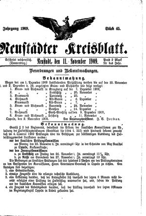 Neustädter Kreisblatt vom 11.11.1909
