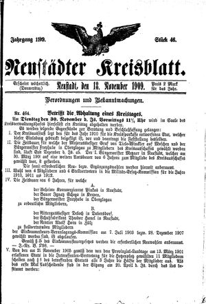 Neustädter Kreisblatt vom 18.11.1909