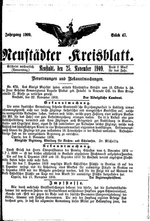 Neustädter Kreisblatt vom 25.11.1909